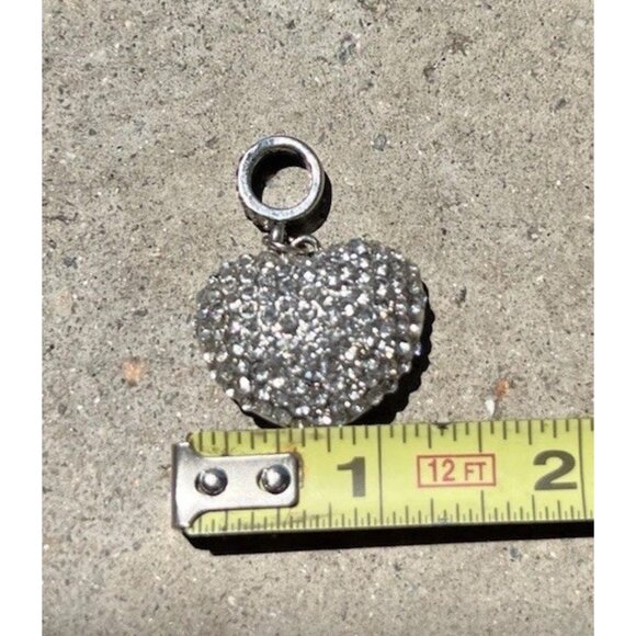 Vintage Silver tone Clear Crystals Rhinestones Solid Puffy Heart Charm Pendant - Picture 6 of 14